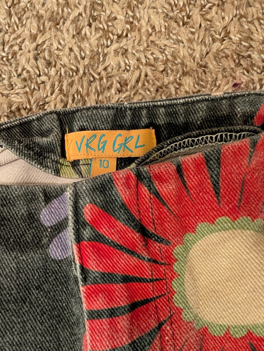 Kids Black Denim Jeans with Bright Daisy Print - Picture 3 of 5